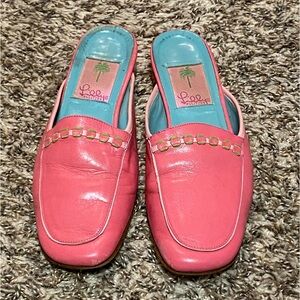 Lilly Pulitzer Vintage Leather Mules Shoes Pink 6M